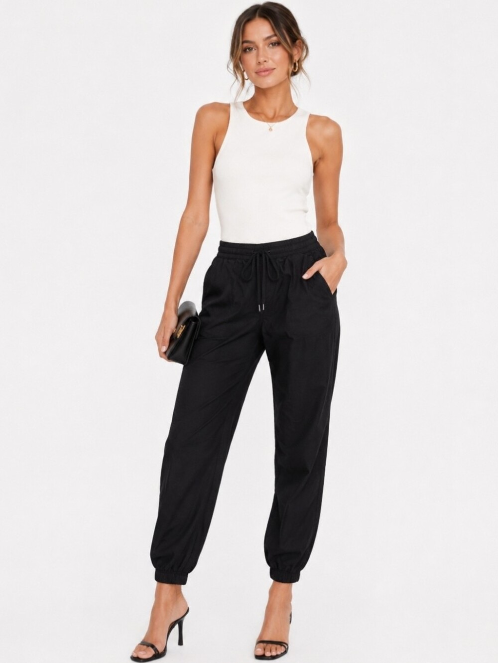 ZARA Black Cargo Pants Drawstring Waist Pockets Jogger Style Women's, Small